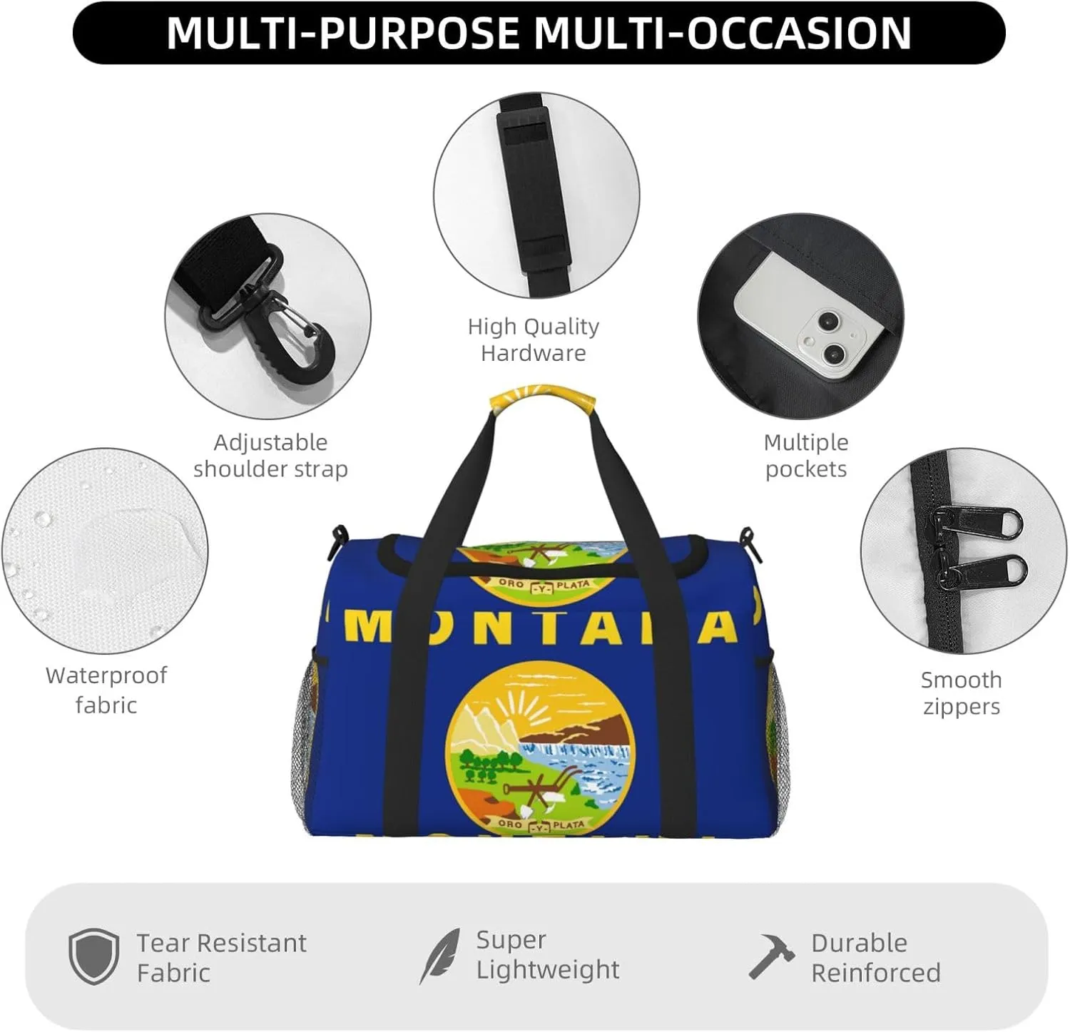 Flag Of Montana Travel Duffel Bag Large Foldable Waterproof Overnight Bag For Beach Swim Bags Pool Sports Gym