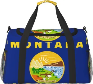 Flag Of Montana Travel Duffel Bag Large Foldable Waterproof Overnight Bag For Beach Swim Bags Pool Sports Gym