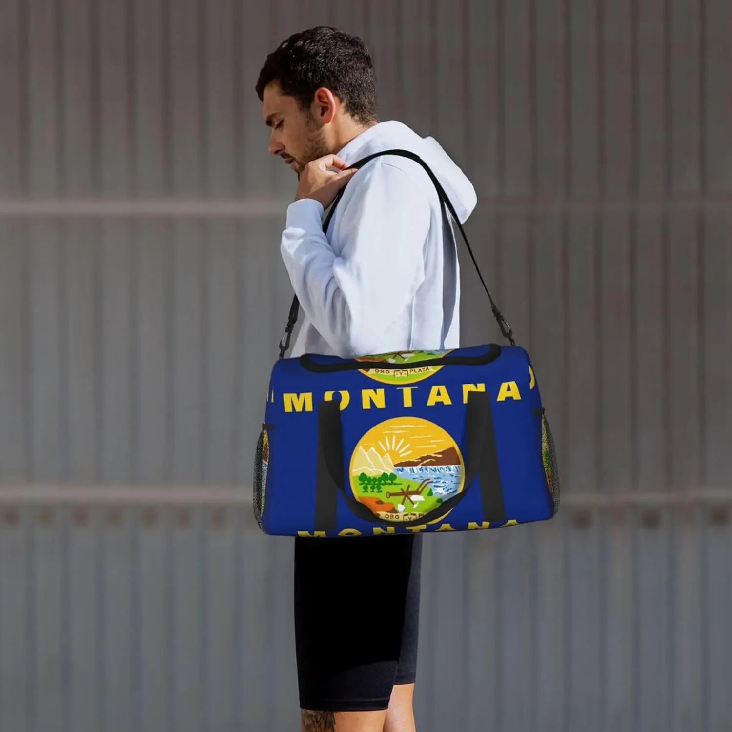 Flag Of Montana Travel Duffel Bag Large Foldable Waterproof Overnight Bag For Beach Swim Bags Pool Sports Gym