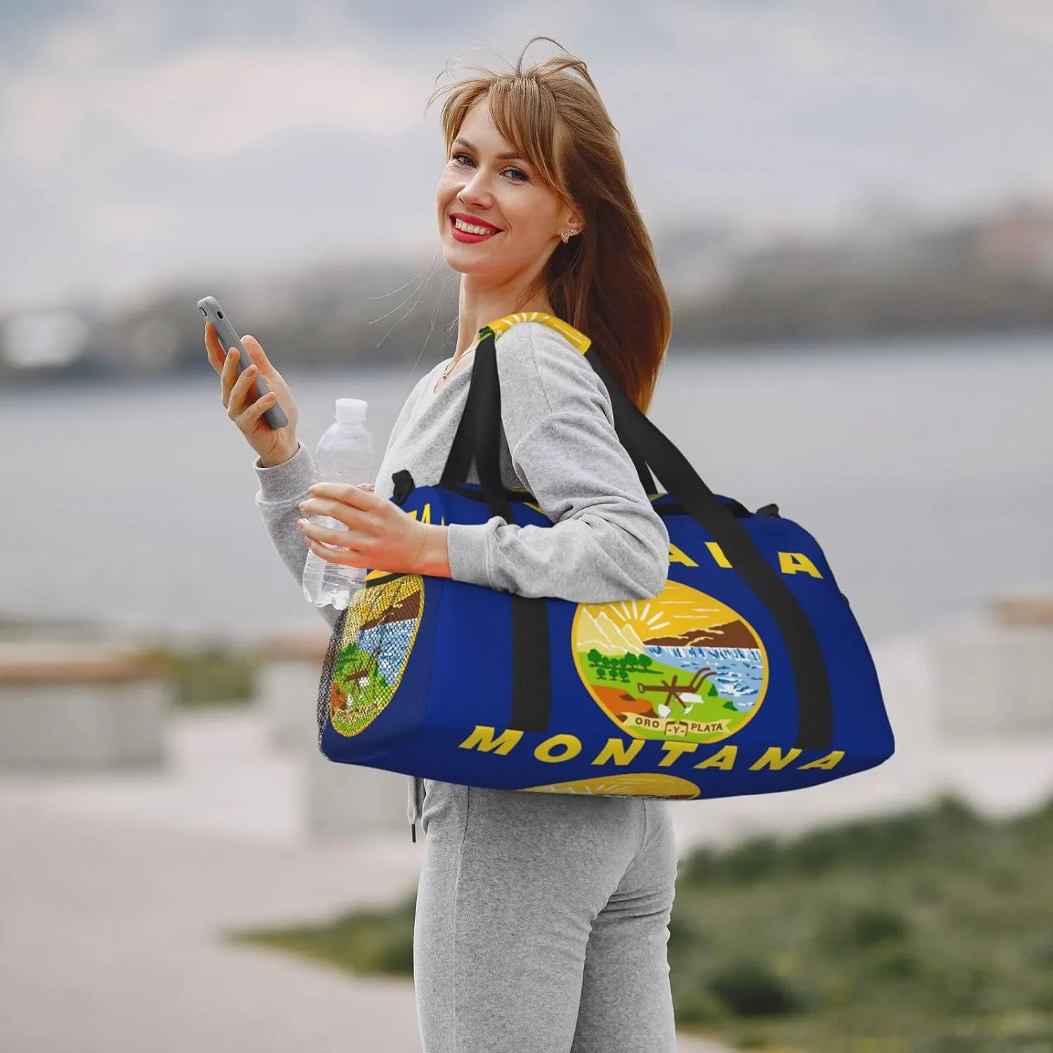Flag Of Montana Travel Duffel Bag Large Foldable Waterproof Overnight Bag For Beach Swim Bags Pool Sports Gym