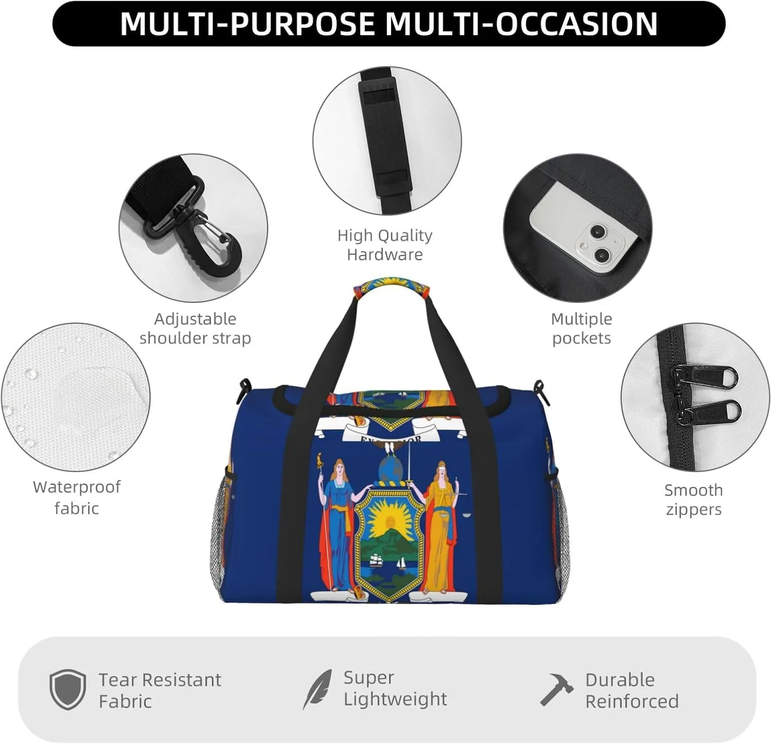 Flag Of New York Travel Duffel Bag Large Foldable Waterproof Overnight Bag For Beach Swim Bags Pool Sports Gym