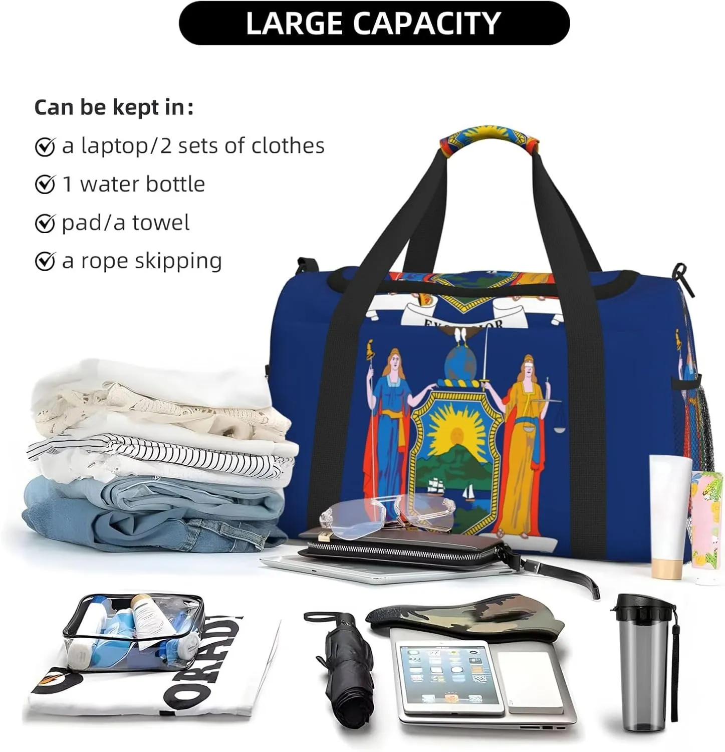 Flag Of New York Travel Duffel Bag Large Foldable Waterproof Overnight Bag For Beach Swim Bags Pool Sports Gym