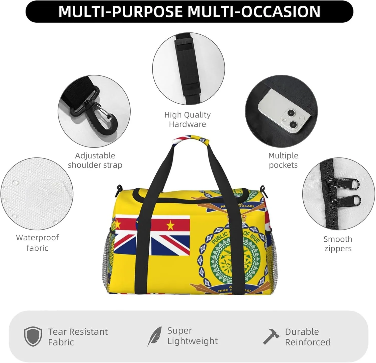 Flag Of Niue Travel Duffel Bag Large Foldable Waterproof Overnight Bag For Beach Swim Bags Pool Sports Gym