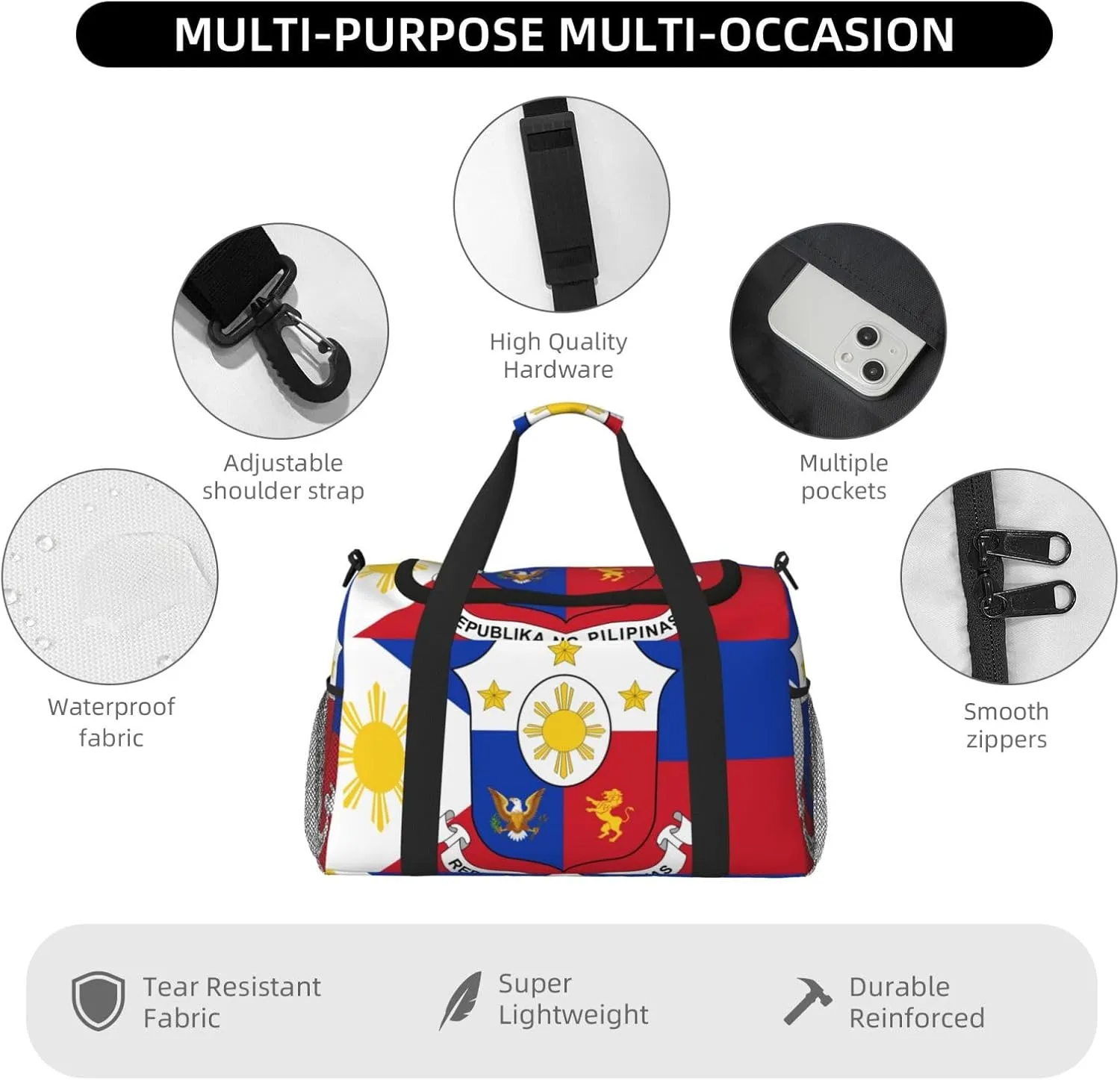 Flag Of Philippines Travel Duffel Bag Large Foldable Waterproof Overnight Bag For Beach Swim Bags Pool Sports Gym