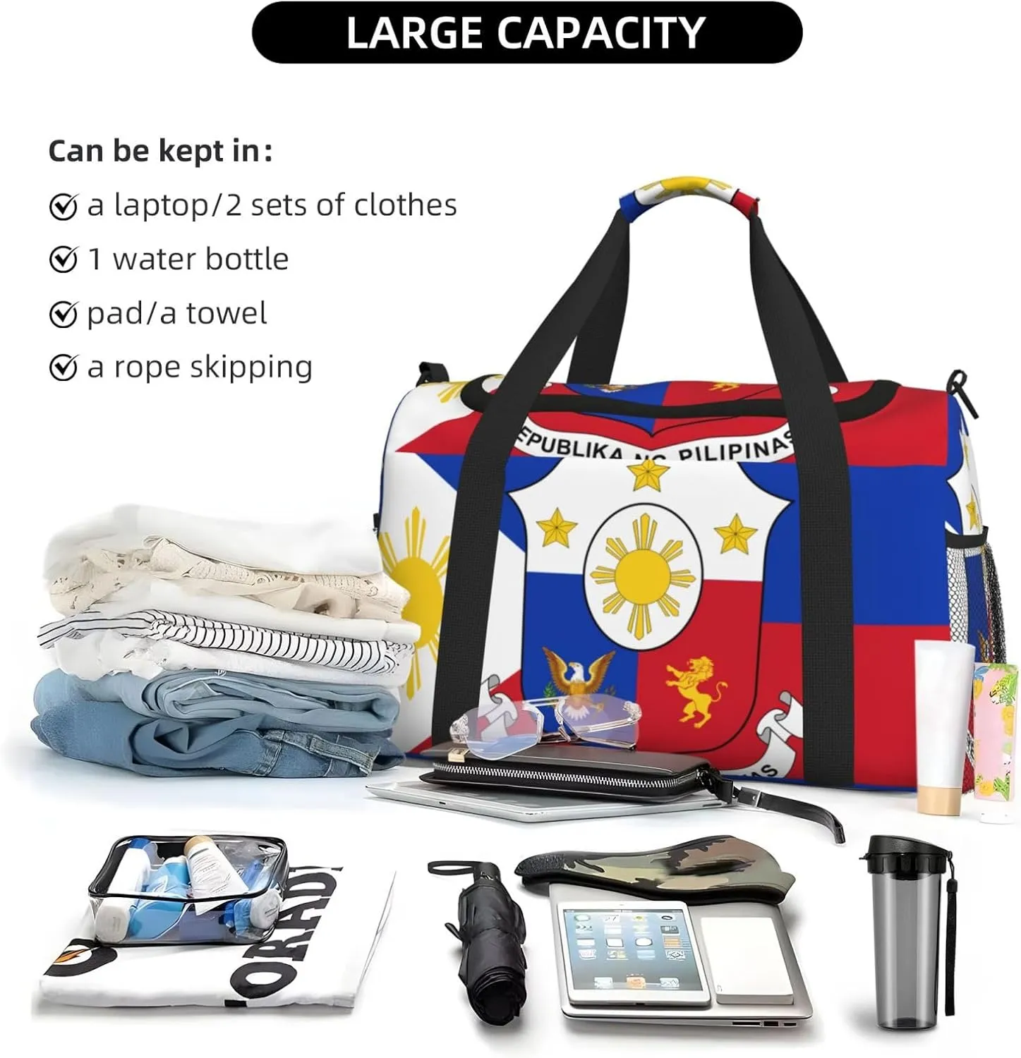 Flag Of Philippines Travel Duffel Bag Large Foldable Waterproof Overnight Bag For Beach Swim Bags Pool Sports Gym