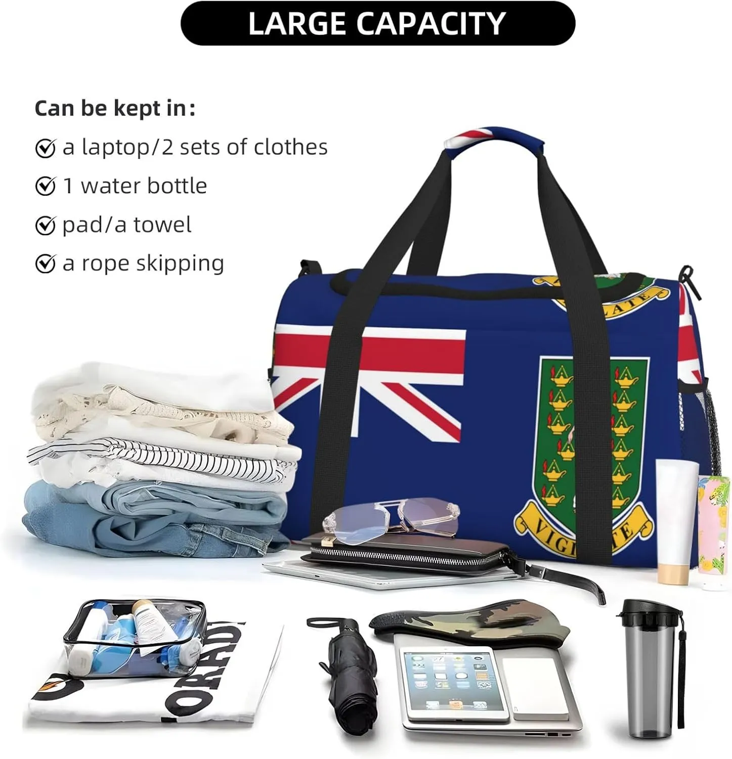Flag Of Virgin Islands Travel Duffel Bag Large Foldable Waterproof Overnight Bag For Beach Swim Bags Pool Sports Gym