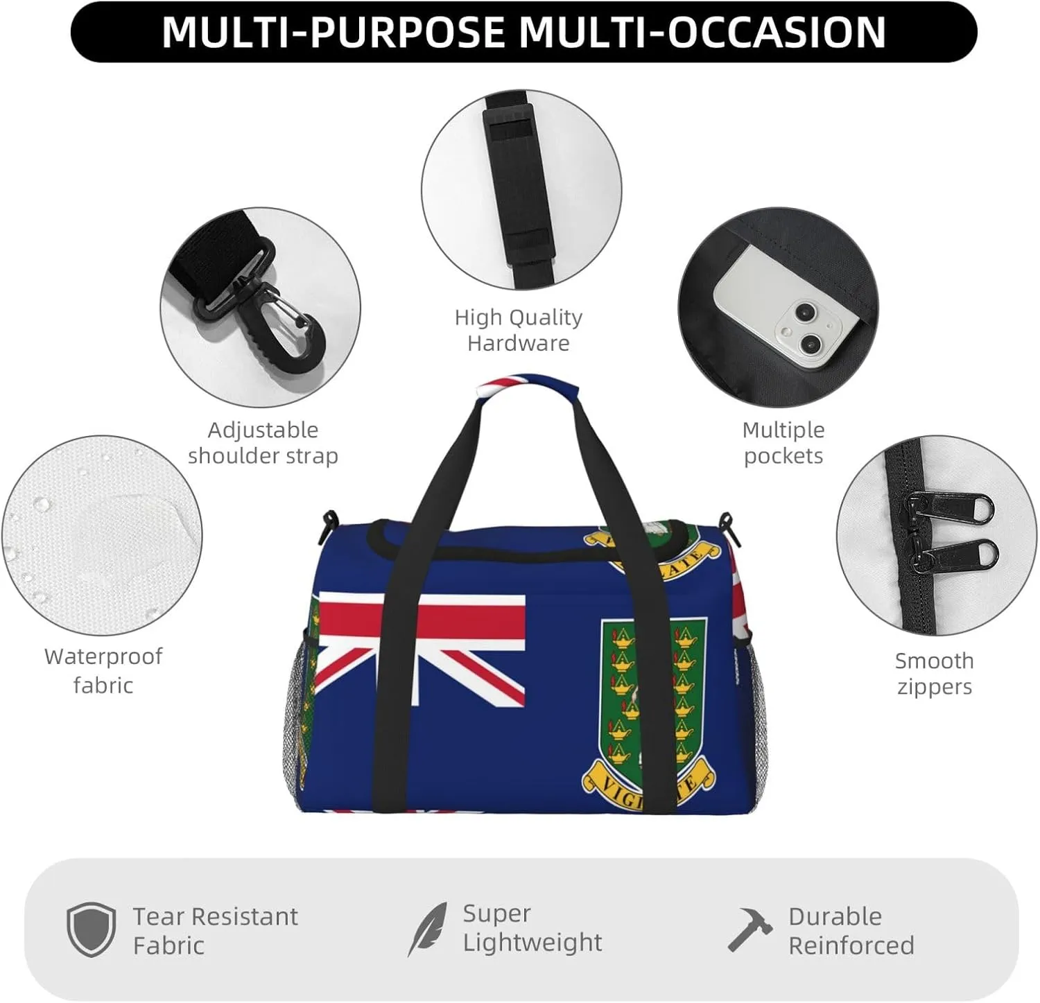 Flag Of Virgin Islands Travel Duffel Bag Large Foldable Waterproof Overnight Bag For Beach Swim Bags Pool Sports Gym