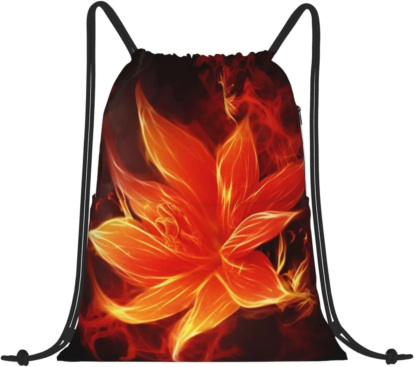 Flaming Fire Flowers Print Drawstring Backpack Water Resistant String Bag Sackpack Cinch For Sports Camping Traveling