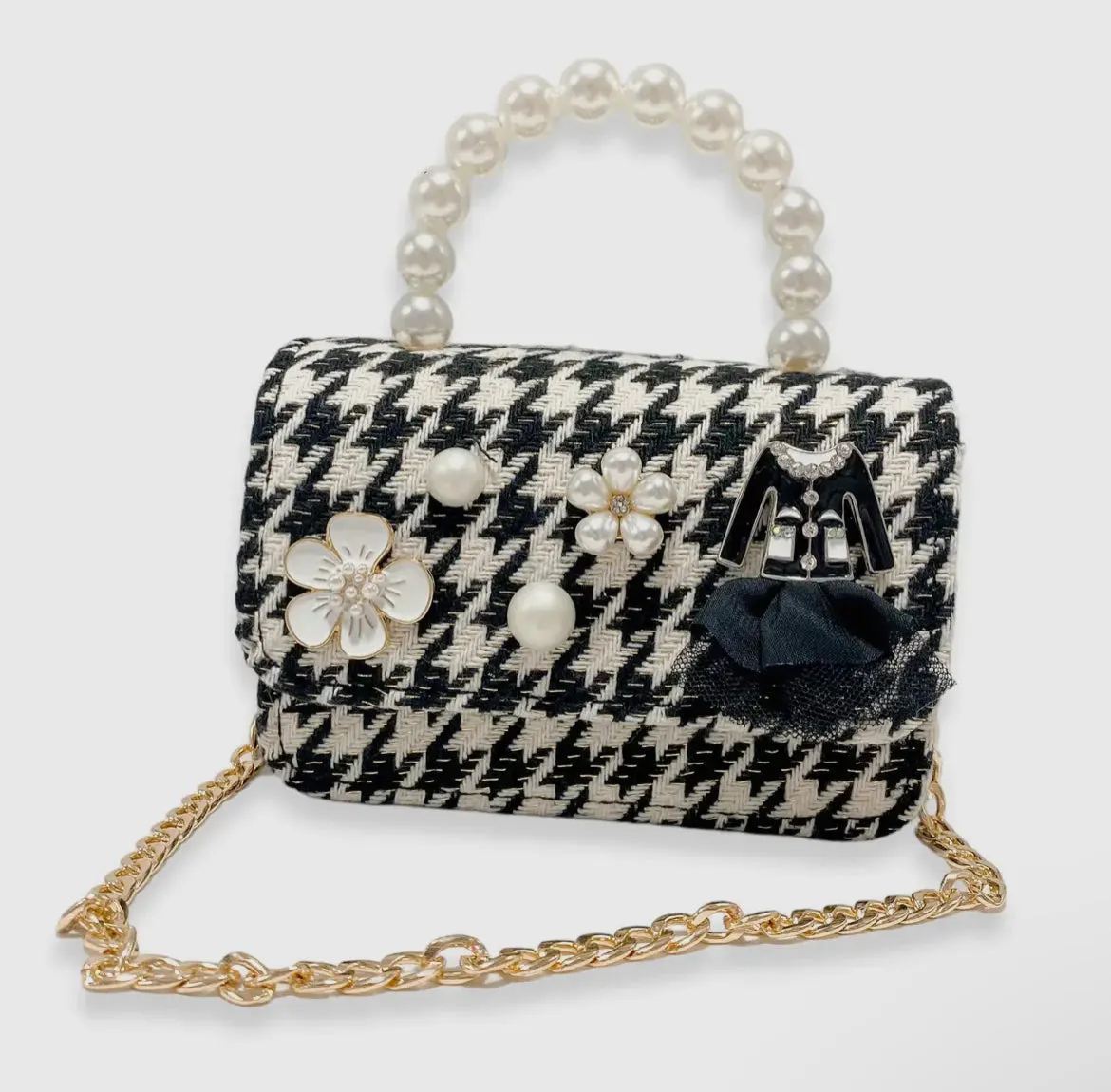 Floral Appliqué Tweed Purse