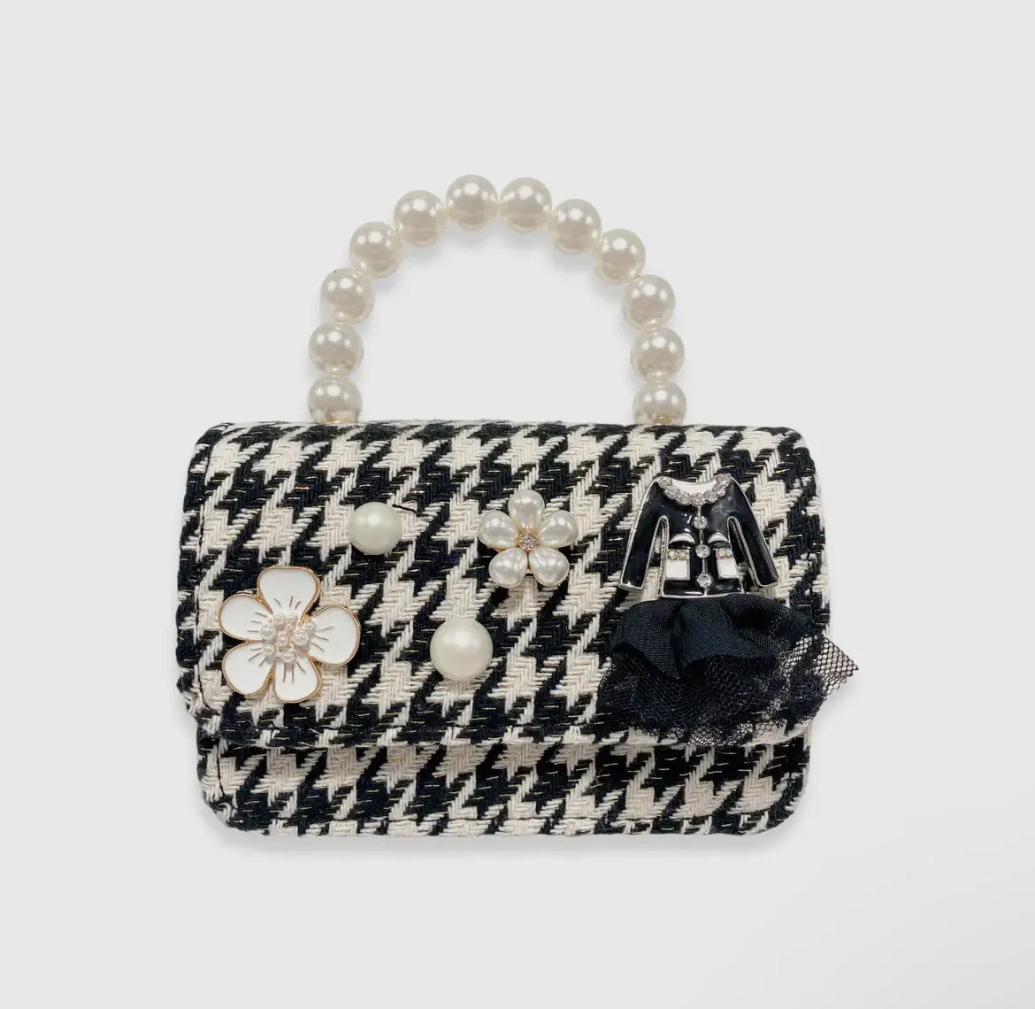 Floral Appliqué Tweed Purse