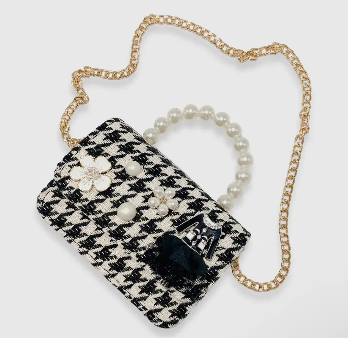 Floral Appliqué Tweed Purse
