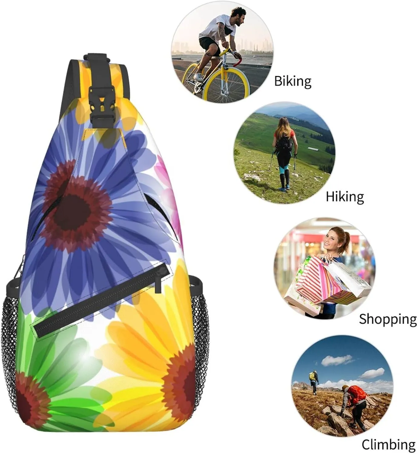 Flowers Chest Bags Crossbody Sling Bag Shoulder Bag Travel Hiking Daypack For Men Women