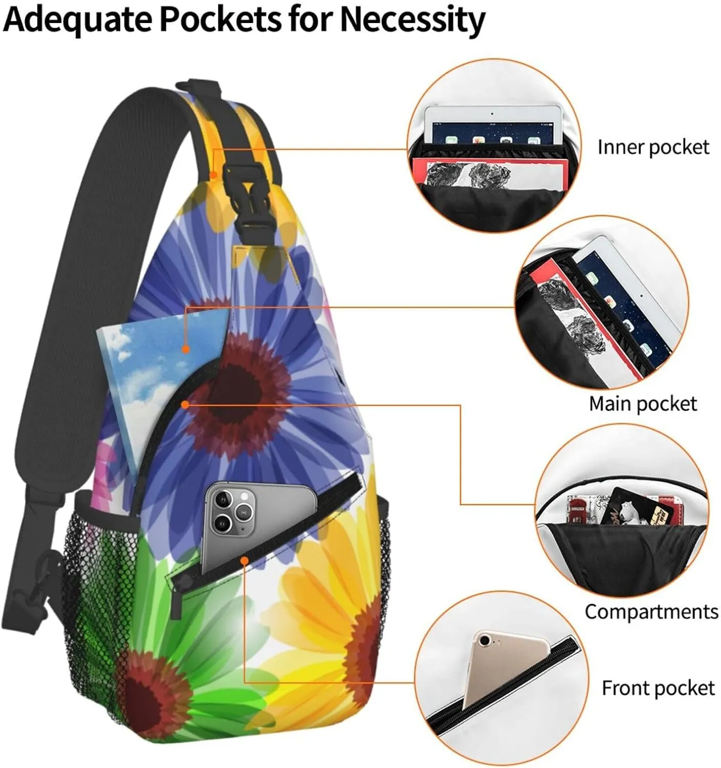 Flowers Chest Bags Crossbody Sling Bag Shoulder Bag Travel Hiking Daypack For Men Women
