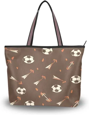 Football Arrow Brown Shoulder Bags Large Handle Ladies Handbag