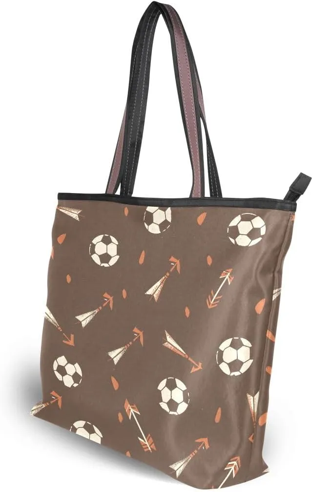 Football Arrow Brown Shoulder Bags Large Handle Ladies Handbag