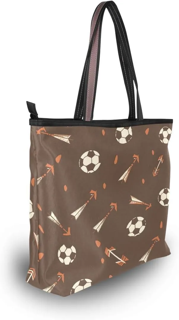 Football Arrow Brown Shoulder Bags Large Handle Ladies Handbag