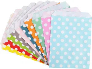 Foraineam 250 Pack Food Safe Paper Treat Bags, 5.2 x 7 Inch Candy Cookie Buffet Bag, Polka Dot Favor Bag 10 Colors Small Paper Goody Bags for Birthday Holiday Party Favor Supplies