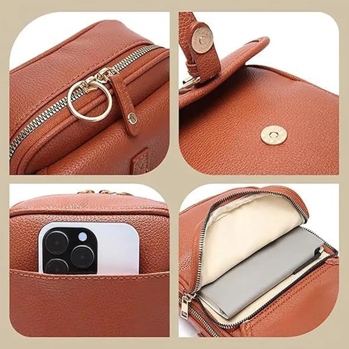 Forcipower Crossbody Leather Bag, Collaboraten1 Crossbody Leather Bag for Women, Large Capacity Mini Crossbodys Bags