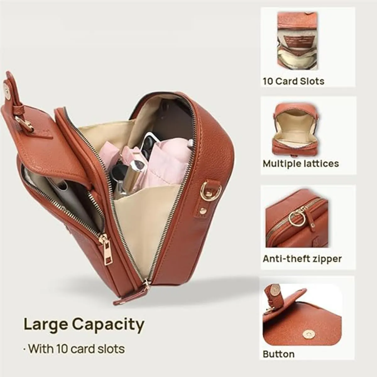 Forcipower Crossbody Leather Bag, Collaboraten1 Crossbody Leather Bag for Women, Large Capacity Mini Crossbodys Bags