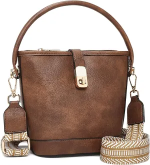 FOXLOVER Small Bucket bags for Women Vegan Leather Top-Handle Handbags Satchel Bag with Detachable Wide Shoulder Strap