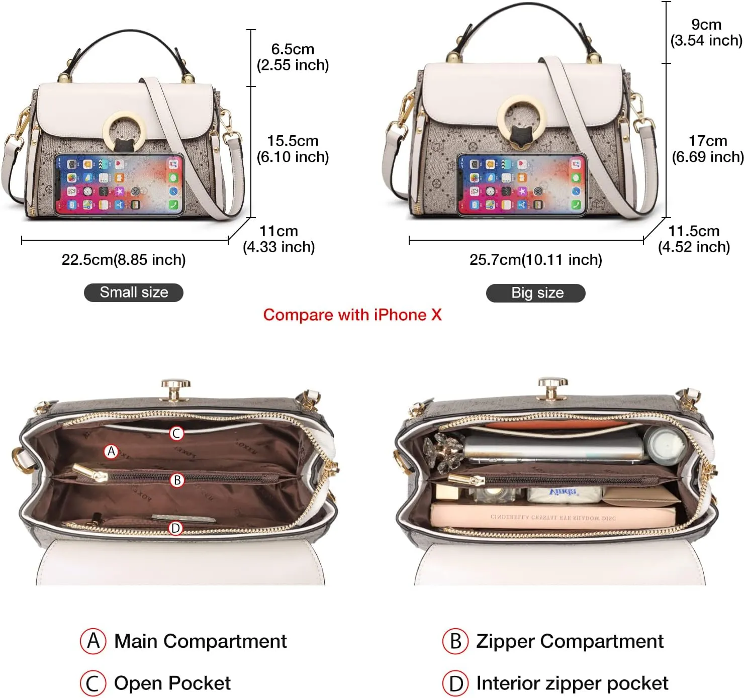 FOXLOVER Small Crossbody Bag for Women PVC Leather Detachable Strap Lightweight Twist Lock Flap