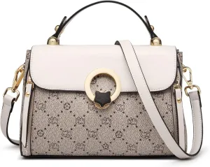FOXLOVER Small Crossbody Bag for Women PVC Leather Detachable Strap Lightweight Twist Lock Flap