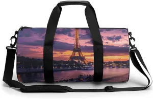 France Evening Paris Clouds Eiffel Tower Gym Bag Cylindrical Sports Bag Travel Duffel Bag with Shoulder Strap