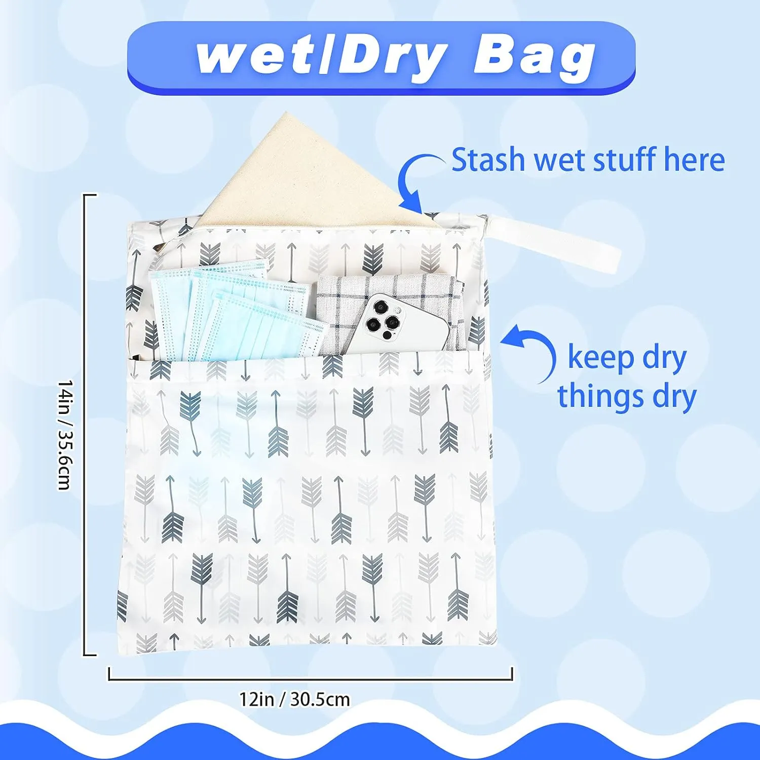 Frienda 4 Pieces Wet Dry Bag for Baby Waterproof Reusable Washable Diaper Bag Sealed with Handle for Travel, Beach, Swimsuit, Diapers, Dirty Gym Clothes and Toiletries (Geometric)