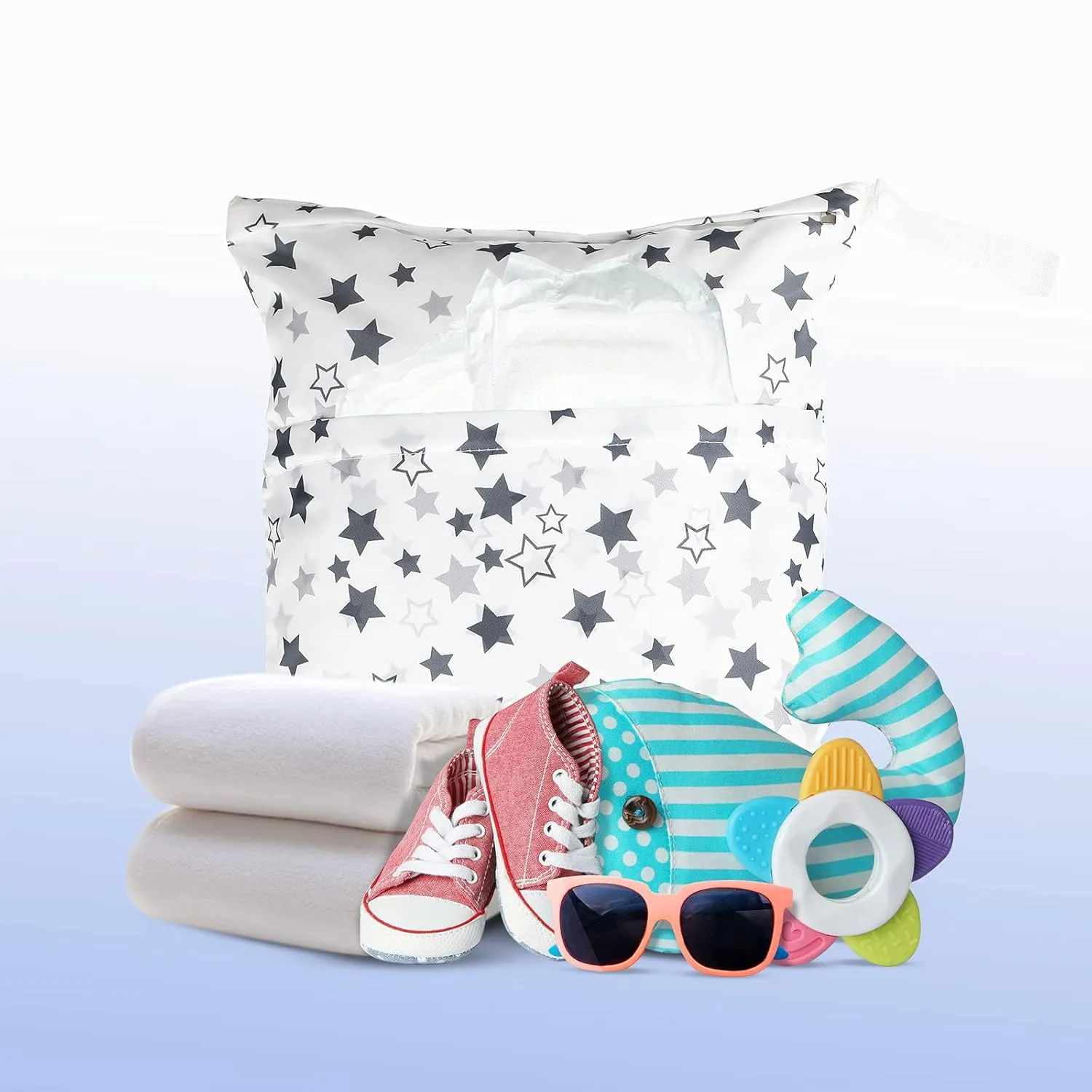 Frienda 4 Pieces Wet Dry Bag for Baby Waterproof Reusable Washable Diaper Bag Sealed with Handle for Travel, Beach, Swimsuit, Diapers, Dirty Gym Clothes and Toiletries (Geometric)