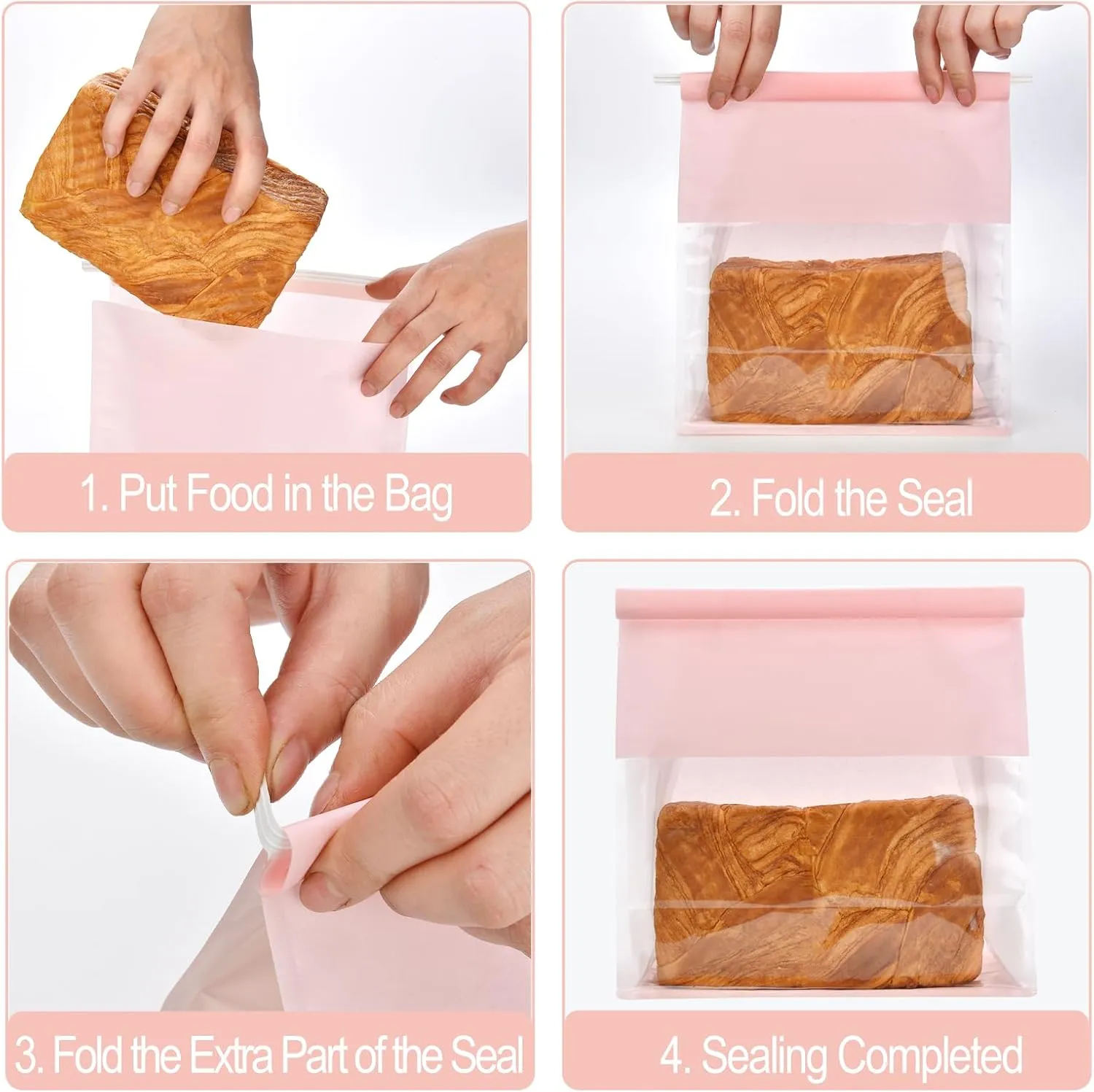 Funcoo 50 Pcs Paper Bread Loaf Bag Food Packaging Storage Bakery Bag with Front Window, Tin Tie Tab Lock Paper Bags (11'' X 8.7'' X 4.3'') (Pink)