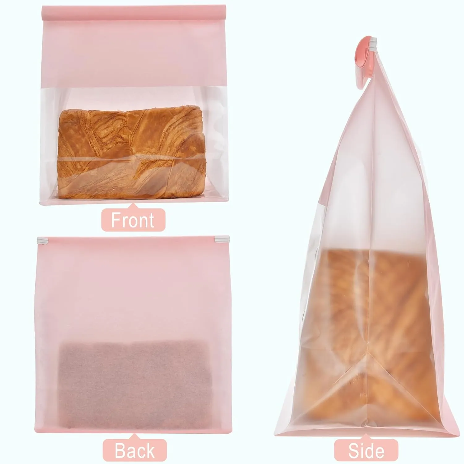 Funcoo 50 Pcs Paper Bread Loaf Bag Food Packaging Storage Bakery Bag with Front Window, Tin Tie Tab Lock Paper Bags (11'' X 8.7'' X 4.3'') (Pink)