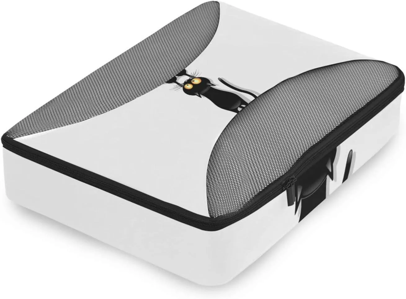 Funny Black Cat Cartoon Scratching Curtains on White 4 PCs Set Packing Bags, Luggage Organizer Bag, Portable Cube Toiletry bag, Durable Travel Cosmetic Storage Bag for Men Women