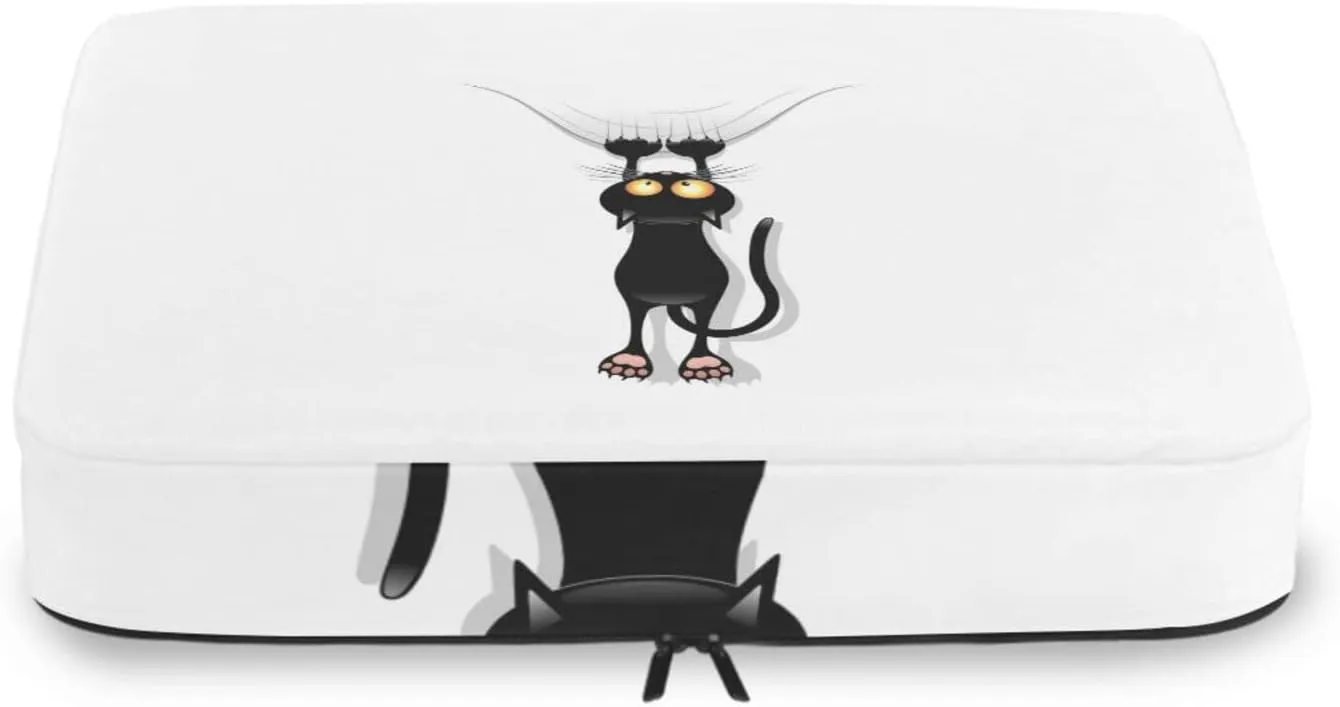 Funny Black Cat Cartoon Scratching Curtains on White 4 PCs Set Packing Bags, Luggage Organizer Bag, Portable Cube Toiletry bag, Durable Travel Cosmetic Storage Bag for Men Women