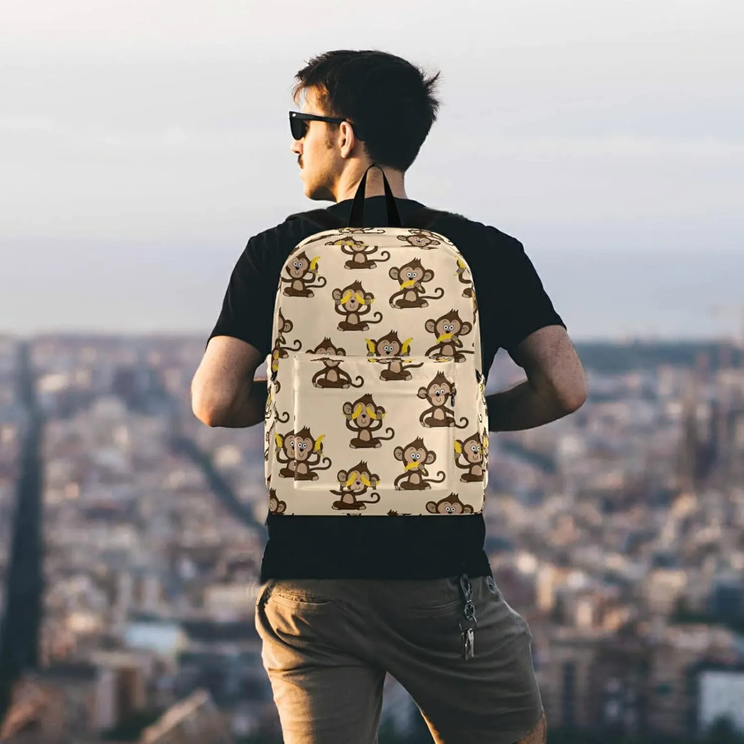 Funny Cartoon Monkey Banana Casual Polyester Laptop Backpack Large Daypack for Business Sport Travel School Bookbags