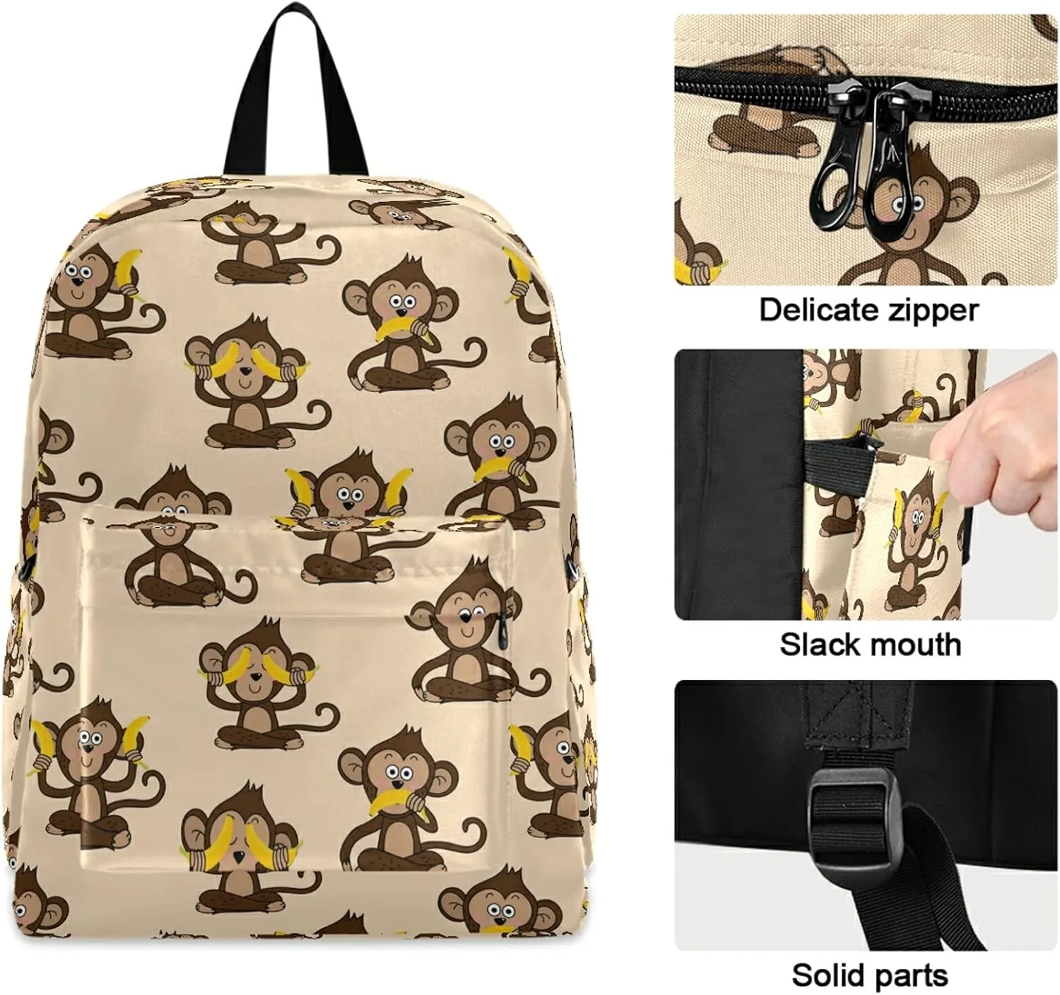 Funny Cartoon Monkey Banana Casual Polyester Laptop Backpack Large Daypack for Business Sport Travel School Bookbags