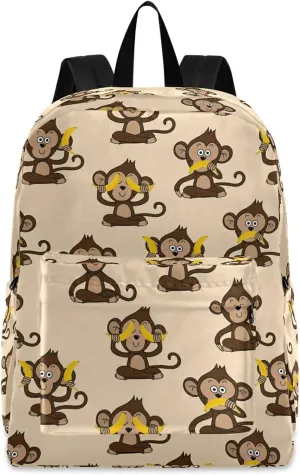 Funny Cartoon Monkey Banana Casual Polyester Laptop Backpack Large Daypack for Business Sport Travel School Bookbags
