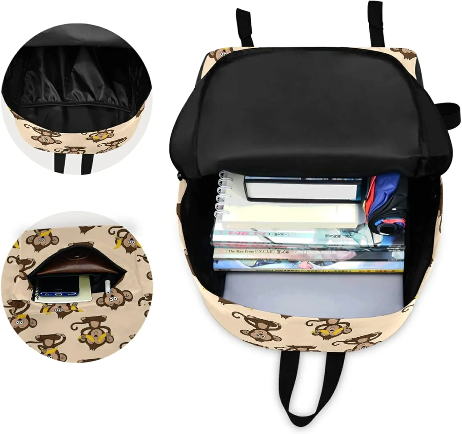 Funny Cartoon Monkey Banana Casual Polyester Laptop Backpack Large Daypack for Business Sport Travel School Bookbags