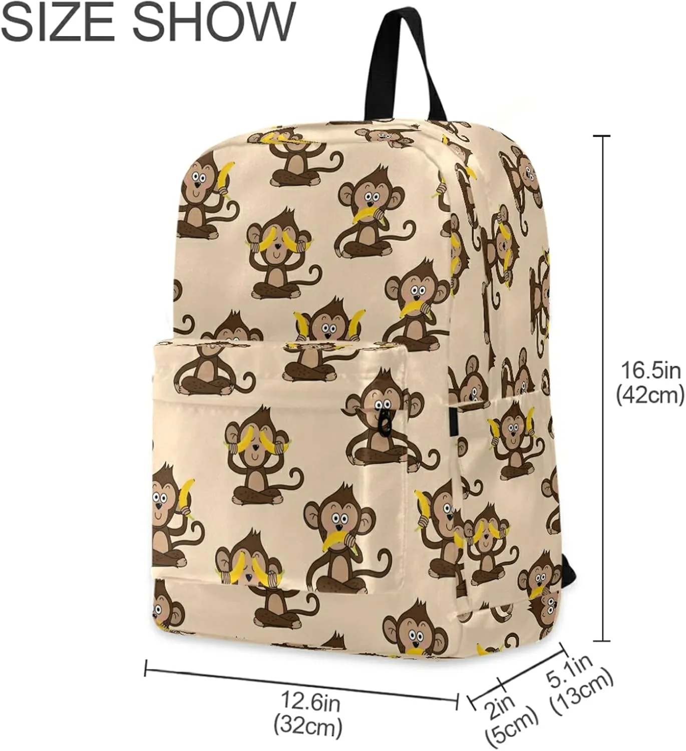 Funny Cartoon Monkey Banana Casual Polyester Laptop Backpack Large Daypack for Business Sport Travel School Bookbags
