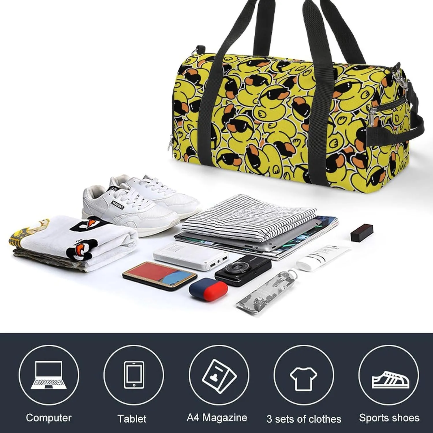 Funny Sunglasses Yellow Rubber Duck A Fitness Bag with Large Storage Space Is Suitable for Portable Outdoor Use