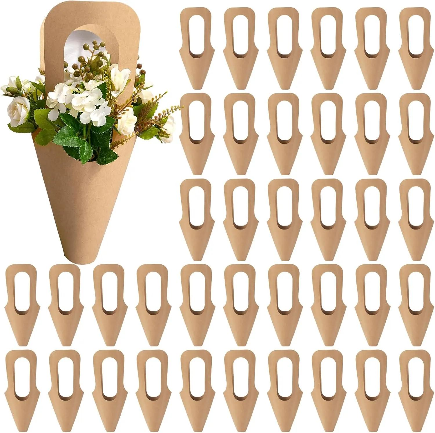 FYSUIMU 24Pcs Kraft Flower Gift Bags Mother's Day Hanging Floral Bouquet Paper Bags Brown Flower Wrapping Bag with Handles for Birthday Wedding Party Home Decor, 13.8 Inch