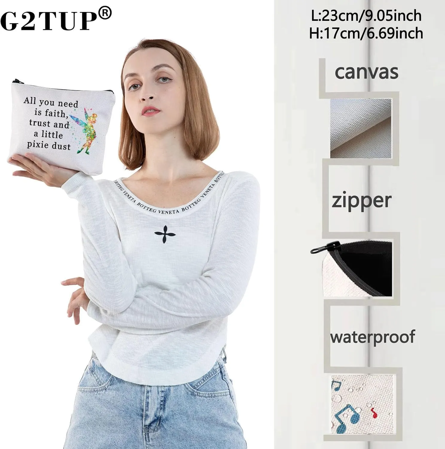 G2TUP Movie Inspired Pouch Faith Trust And Pixie Dust Fairy Travel Makeup Bag for Fans (All you need white)