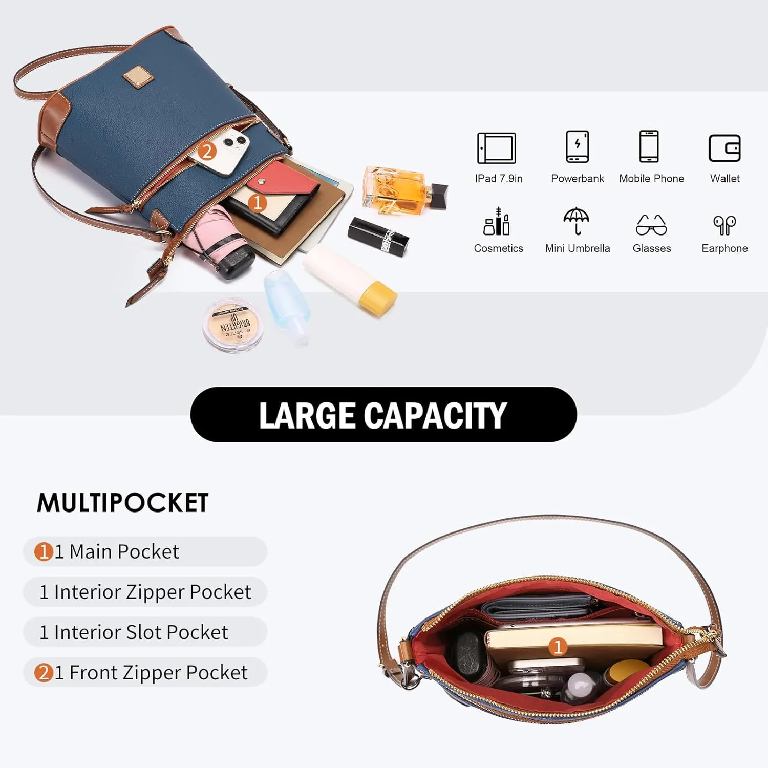 GAEKEAO Crossbody Bags for Women Multi Zipper Pockets Shoulder Handbags Lightweight Medium Travel Purse