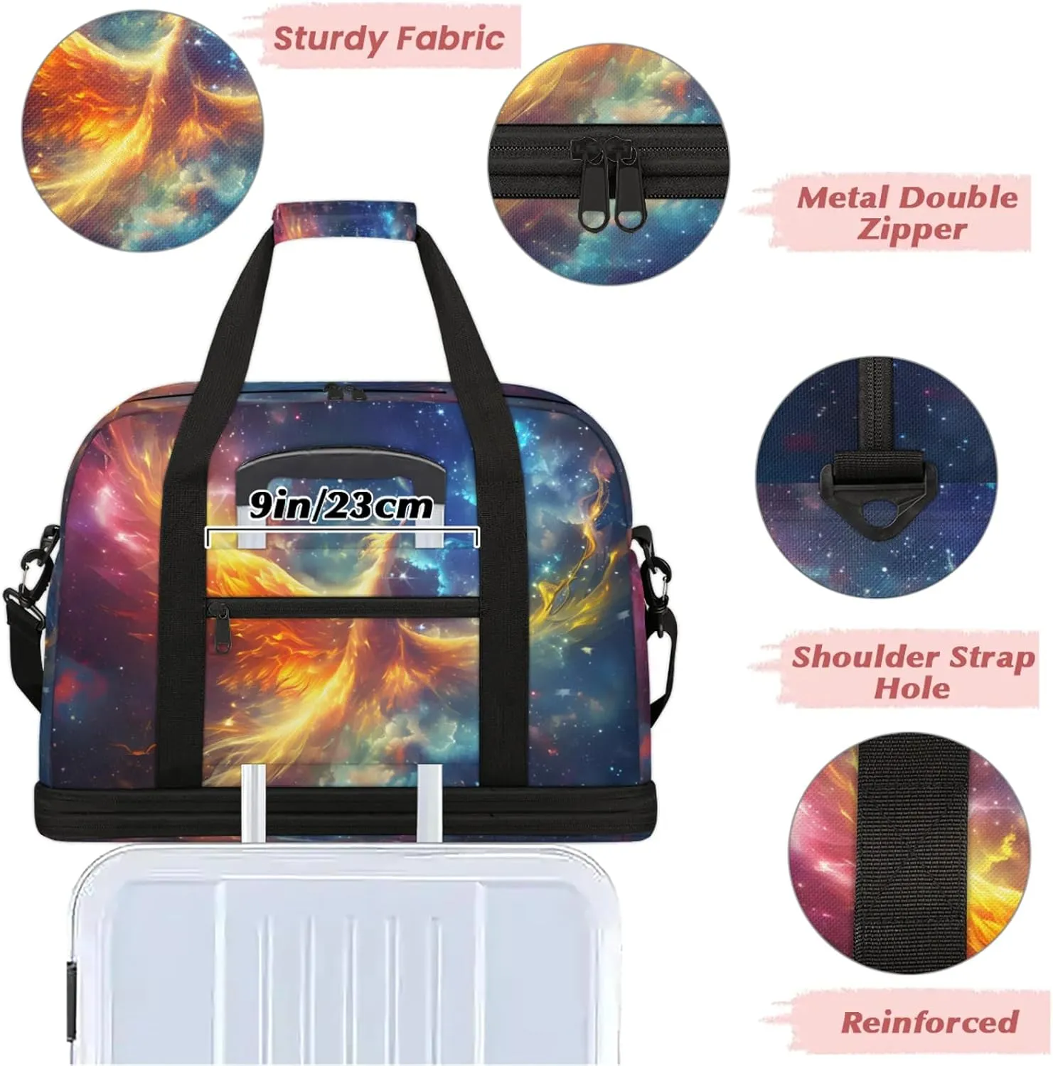 Galaxy Animals Bird Travel Duffel Bags for Women & Men Large Sports Gym Bags Foldie Weekender Overnight Bag Carry On Tote Bag With Shoe Compartment Personal Item Bag for Travel Sports Gym