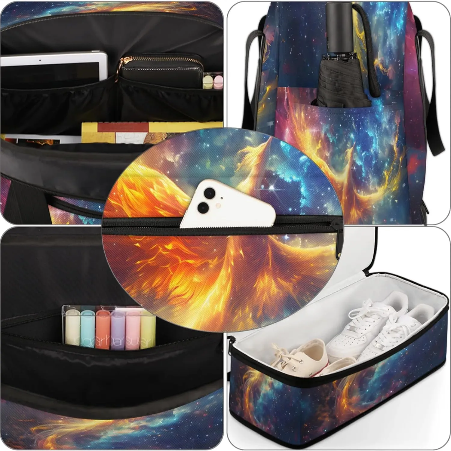 Galaxy Animals Bird Travel Duffel Bags for Women & Men Large Sports Gym Bags Foldie Weekender Overnight Bag Carry On Tote Bag With Shoe Compartment Personal Item Bag for Travel Sports Gym