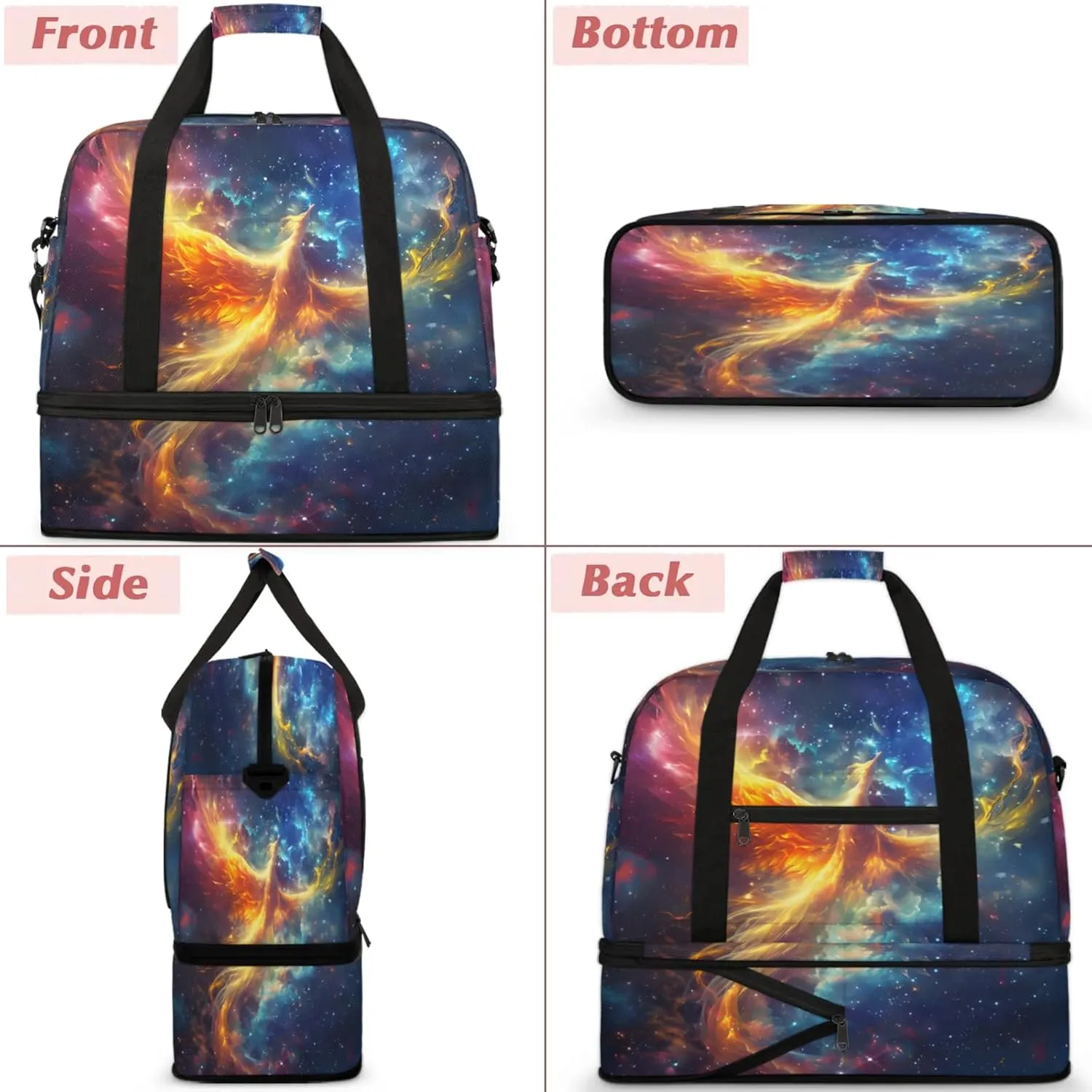 Galaxy Animals Bird Travel Duffel Bags for Women & Men Large Sports Gym Bags Foldie Weekender Overnight Bag Carry On Tote Bag With Shoe Compartment Personal Item Bag for Travel Sports Gym