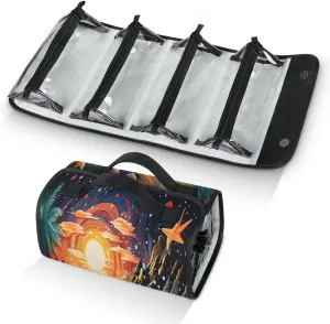 Galaxy Beach Starfish Travel Toiletry Bag Clear Cosmetic Bag Organizer Foldable Waterproof Makeup Bags with 4 PVC Pouches Travel Organizer Bags for Luggage Business Trip