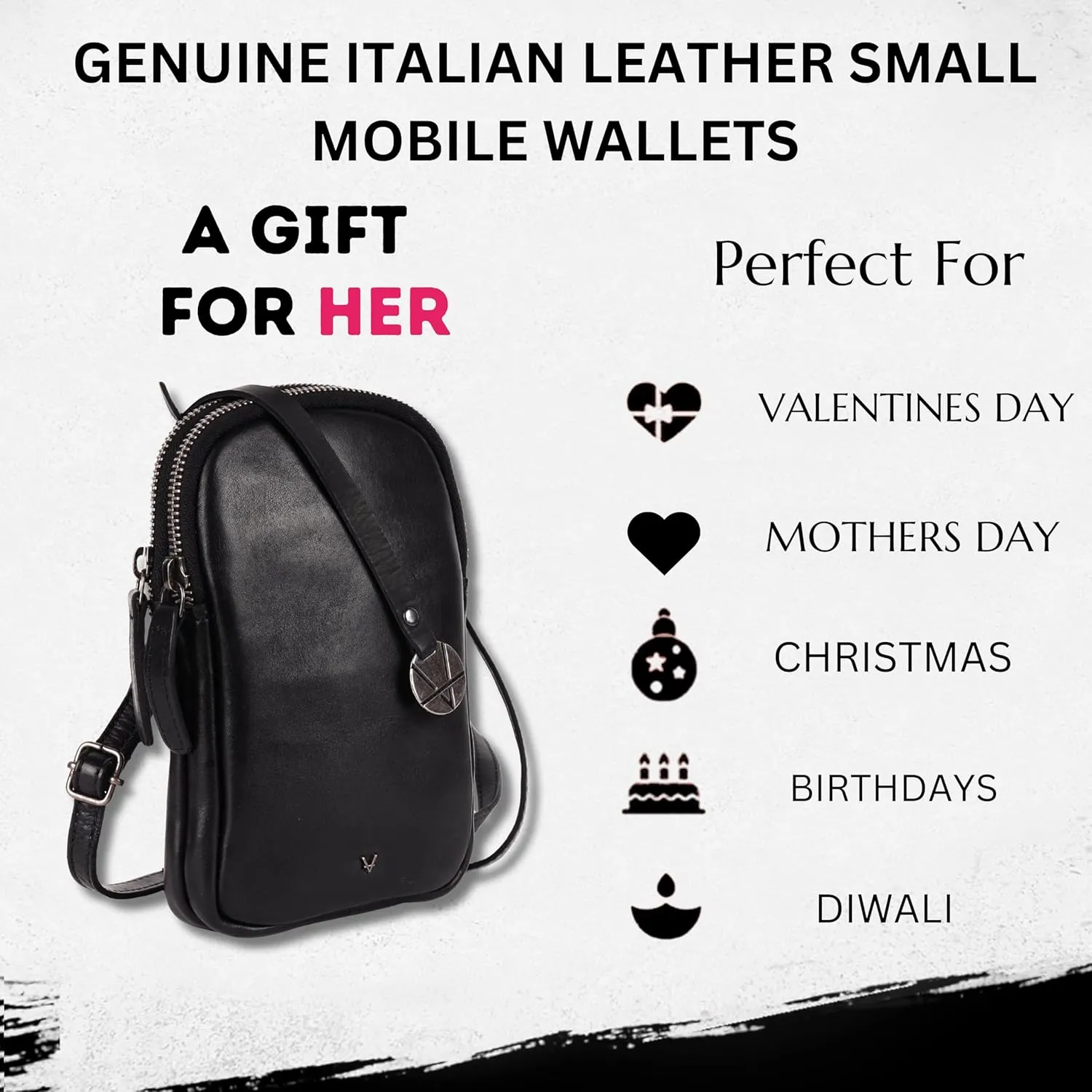 Genuine Italian Leather Small Leather Crossbody Bags For Women Cell Phone Purse, Trendy Casual Detachable Strap