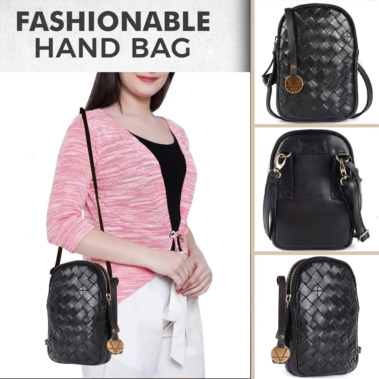 Genuine Leather Small Leather Crossbody Bags For Women Cell Phone Purse With Adjustable & Detachable Strap