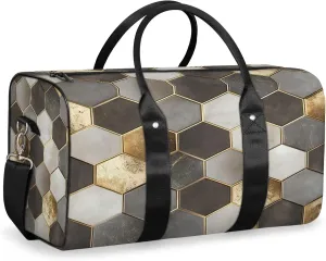 Geometric Duffle Bag for Travel, Overnight Weekend Gym Carry On Luggage Bag, Gold Travel Duffel Bag for Men Women