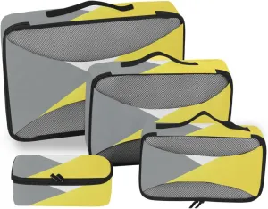 Geometric in Yellow and Gray Color Grey White Yellow Color 4 PCs Set Packing Bags, Luggage Organizer Bag, Portable Cube Toiletry bag, Durable Travel Cosmetic Storage Bag for Men Women